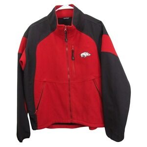 Vintage Arkansas Razorbacks Fleece Jacket M Red Full Zip‎ Pockets Hogs Logo
